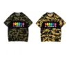 New A Bathing A Ape Camiseta colorida de camuflagem de desenho animado jovem casual gola redonda