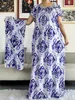 Abbigliamento etnico Estate Cotone africano Abaya Tie-dyed Floreale Manica corta Stile allentato Dashiki Dubai Stripe Abiti lunghi da donna per signora 230720
