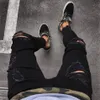 Mannen Jeans Mode Mens Cool Designer Black Ripped Skinny Vernietigd Gerafeld Slim Fit Denim Broek Rits Hop Broek Gaten voor Me228o