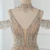 Mode Champagne Sirène Formelle Robes De Bal 2023 V-cou De L'épaule Perles Cristal Arabe Dubaï Femmes Célébrité Robes De Soirée Sur Mesure Robe De Soirée