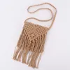 Argyle Woven Crossbody Bag Boho Style Fringe Flap Shoulder Bag Shoulder Bags Crossbody Straw Bag Cotton Thread Woven Bag Summer Beach Bag