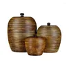 Storage Bottles Wood Carving Box Jar Pottery Decoration Southeast Asian Living Room Snack Cereal Dispenser