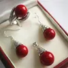 Prett Lovely Women's Wedding charm Juif 656 12mm Red Shell Pearl Pendant Collier Boucles d'oreilles Bague Set267I