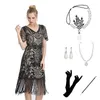 Stage Wear 1920s Vintage Flapper Girls Gatsby Party Dress For Women Neck Sleeveless Sequin Tassels Dresses With Fan Necklace Accessories