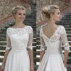 New Scoop Neck 3 4 Sleeves V Back Bridal Wedding Lace Applique Jacket White Ivory Wraps Shrugs Bolero Custom Made285F