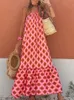 Basic Casual Dresse S Fashion Retro Loose Print Sling Dress Summer Bohemia Style Beach Seaside Maxi Elegant Chic Mönster Long 230720