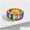 Band ringer Nytt guldfyllt flue-jewelled Rainbow Colorf MTI Colorcubic Zirconia Eternity Square Baguette Finger Ring 12 Colors Drop D DH3FZ