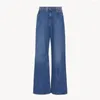 Women's Jeans ROW Brand Spring And Autumn Wash Blue Retro Loose Casual Pants Straight Barrel High Waist Wide Leg