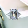 Bröllopsringar Vintage 925 Sterling Silver Women S 10 14mm Emerald Cut Topaz Pink Quartz Lab Diamond Gemstone Bands Fine Jewelry 230721