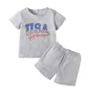 Комплекты одежды Baby Boy USA Letter Top Top Shorts Хлопок повседневной круглой шеи День независимости 18 млн. Праздников детей