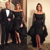 2018 Black Mother Of The Bride Dresses Off The Shoulder Long Sleeves Lace Appliques Beads High Low Tiered Wedding Guest Dress Even302H