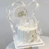 Forniture per feste Decorazione torta di buon compleanno Ornamenti Cuore tondo Perla Piuma Maglia Topper Ragazze Cottura