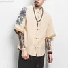 Men's Casual Shirts Chinese Style Retro Embroidered Cardigan Men's Novelty Golden Dragon Embroidery Shirt Men's Atmospheric Plus Size Clothing L230721