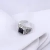 Bröllopsringar Ankomst Retro Thai Silver Black Crystal Men Ring Original Jewelry for Man Birthday Present Fade Never Fade