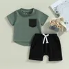 Conjuntos de roupas CitgeeSummer Kids Toddler Boy Outfits Manga curta Couro Bolso Camiseta Shorts Conjunto de roupas casuais