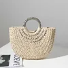 Shell Decor Straw Handbag Top-handle Totes Type Straw Bag Hand-held Semi-circular Shell Hand-made Straw Bag Woven Bag Women's Beach Bag