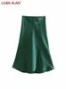 Röcke Solide Satin Elastische Taille Frauen ALine Rock Sommer Weibliche Dünne Falda Midi LUJIA ALAN P1596 230720