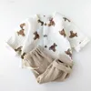 Kledingsets Kledingsets Biologisch katoenen kledingset voor kinderen Herfst baby meisje jongen neutrale broek schattige peuter kinderen beer print tops jas outfits Y23 Z230721