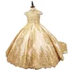 Gold Glitz Ball Gown Flower Girl Dresses Princess Little Girls Pageant Dresses Toddler Party Gowns With Beads BC4609290W