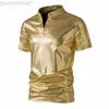 Chemises décontractées pour hommes Shiny Gold Metallic Polo Shirt Hommes 2023 Marque T-shirt à manches courtes Hommes 70's Disco Nightclub Party Prom Dance Tee Shirt Homme XXL L230721