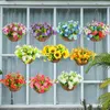 Decorative Flowers Spring Simulation Flower Hanging Basket Bow Tie Wreath Home Iron Art Basin Decoration