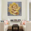Peinture à l'huile abstraite faite à la main de rose jaune sur la toile avec texturisé pour l'art de mur de salon