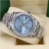 2 Style Męski zegarek Modna Fashion Classic Roman Ice Blue Face 41 mm Diamentowa ramka ze stali nierdzewnej Fold Buckle203e