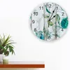 Wall Clocks Vintage Wood Textured Green Flowers Home Decoration Modern Kitchen Teen Room Bedroom Living Decor Clock