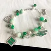 Link Chain Hand Made Greek Sorority Green White Pearl Diy Links Inc Roes Heart 1946 Charm Armband Lady Jewelry270H