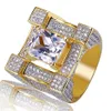 Iced Out Ring Zirkoon 3D Suqare Gold Plated Ringen voor Mannelijke Vrouwen Bling Persoonlijkheid Mode Glamour Sieraden Minnaar Gift201S