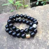 SN0366 Natural Stone Fashion 12mm Black Beads Stone Bracelet Men Mala Yoga Buddha bracelet christmas gift jewelry 297t