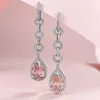 Orecchini pendenti Goccia d'acqua Orecchini con diamanti rosa Vero argento sterling 925 Matrimonio di fidanzamento per regalo di gioielli da donna