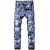 Jeans da motociclista lavati di marca di moda da neve Pantaloni lunghi dritti in denim di cotone strappato strappato casual da uomo Pantaloni slim elasticizzati 30-3145