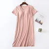 Women's Sleepwear Summer Modal Nightdress V-neck Clothes With Chest Pad Solid Color Thin Short Sleeve Home Wear Sleeping Dresses