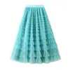 Skirts jupe femme ete 2023 Spring Party Skirt Elastic High Waist Long Tulle Women Multilayer ruffles Pink Mesh Tutu Ladies p230720