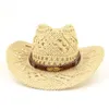 Chapéu de cowboy de palha ocidental oco de verão para mulheres e homens ao ar livre aba larga chapéu de proteção solar tecido à mão sombreros de mujer