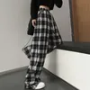 Capris Jmprs Haruku Black and White Plaid Pants women Summer Casuary Wide Leg Pouncers韓国ファッションルーズストレートパンツ