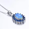 Hanger Kettingen Aqua Blauw Zirkoon Ovale Opaal Ketting Luxe Kristal Steen Vintage Zilveren Kleur Ketting Voor Vrouwen Sieraden