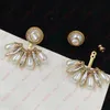 Metal braided tracing pearl earrings inlaid with zircon pearl fan shaped pendant, retro luxury banquet