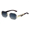 Sunglasses 2023 Wooden Men Square Rimless Women Wood Grain Vintage Fashion Glasses Luxury Gafas De Sol Sunglsses