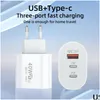 Зарядные устройства сотового телефона 40W 3A Dual PD USB C W Wall Charger 3ports QC3.0 Тип быстрого зарядки адаптер мощности US EU UK Plugs для S20 S22 UTRAL DH5CG