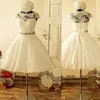 Années 1950 Vintage thé longueur dentelle robe de mariée mancherons perles ceinture courte une ligne courte robes de mariée taille personnalisée275n