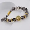 Women Men Stone Bracelets & Bangles Black Crown Lion Buddha Strand Bracelet Men Jewelry Meditation Buddha Bracelet246N