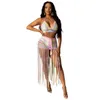 Robe Deux Pièces ANJAMANOR Sexy Crochet Gland Deux Pièces Jupe Ensemble Robe De Plage Costume Tenue D'été Femmes 2 Pièces Ensembles Assortis D48-EG26 230720