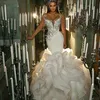 Vestido de noiva sereia 2021 com babados em camadas longo trem com contas vestidos de noiva árabe saudita luxo vestido de novia212C