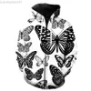 Herrhuvtröjor Sweatshirts Cartoon Butterfly Men's Zipper Hoodie Casual Hip Hop 3D Printed Teens med Hood Jackets Cool Streetwear Overdimensionerade 2022 Hot Sale L230721