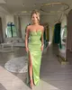 Sexy vert clair robes de bal paillettes chérie robes de soirée plis fente formelle longue occasion spéciale robe de soirée