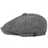 Basker 2023 Retro Sboy Caps män åttkantiga hattar svarta brittiska målare Autumn Winter Herringbone platt