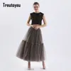 Jupes Maxi Long Tulle pour Femmes Noir Gothique Jupe Plissée Casual Party Fairycore Été Hiver Jupe Longue Falda Mujer 230720