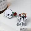 Pins Brooches Punk Skl Sternum Enamel Pin Flowers Grow In The Skeleton Lapel Brooch Collision Between Life And Death Bone Badge Jew Dhn7S